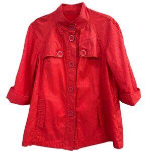 Tribal Red Cotton Button Front Jacket Mod Retro 3/4 Sleeve Size 6